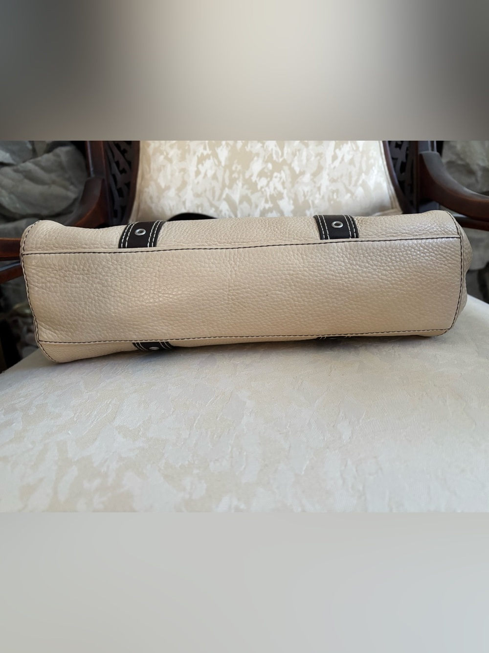 COACH CHELSEA BEIGE PEBBLED LEATHER SATCHEL SHOULDER BAG - Picture 7 of 12